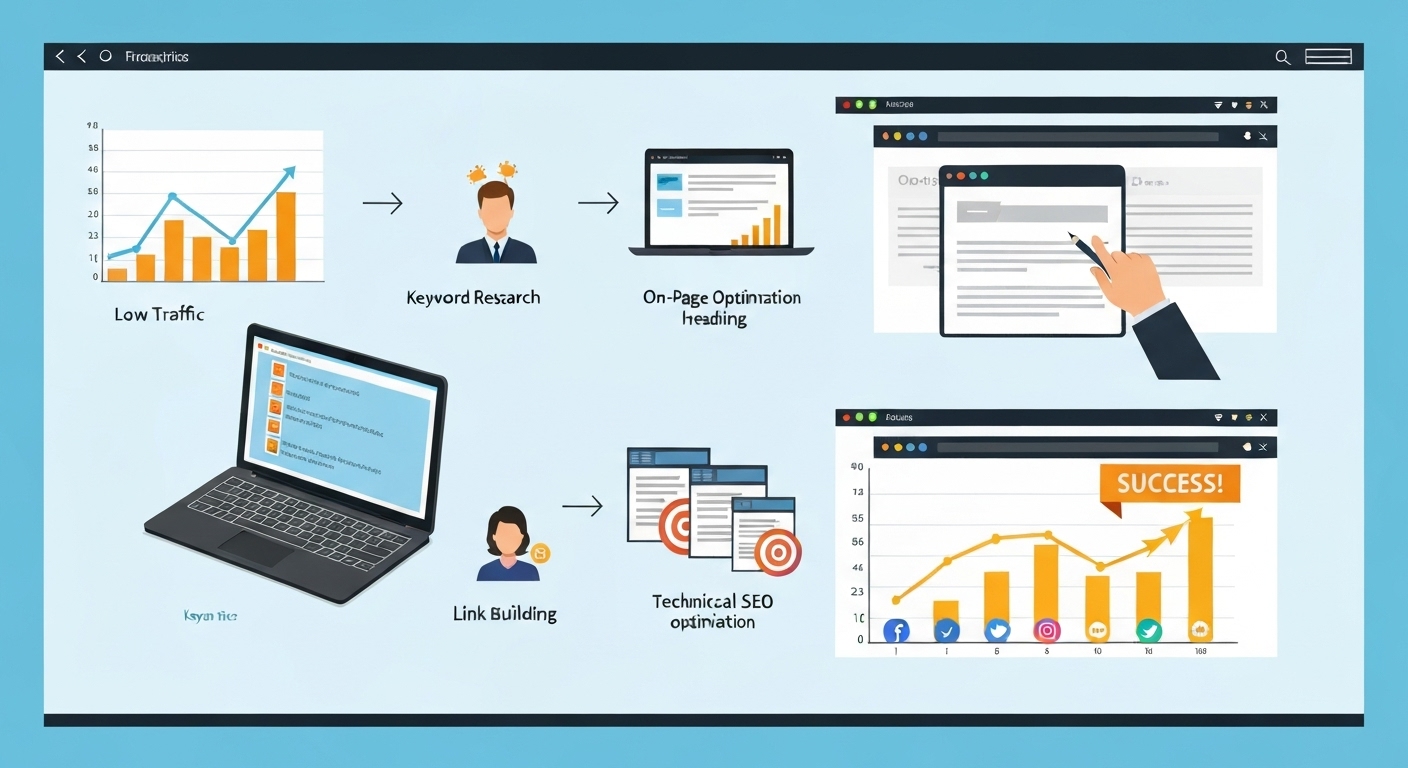 Minh họa quá trình SEO marketing giúp tăng lượt truy cập website