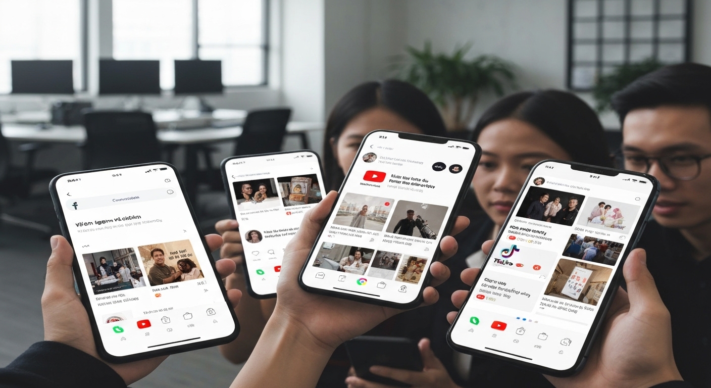 Ảnh chụp màn hình các ứng dụng mạng xã hội phổ biến tại Việt Nam như Facebook, Instagram, TikTok, Zalo, và YouTube.