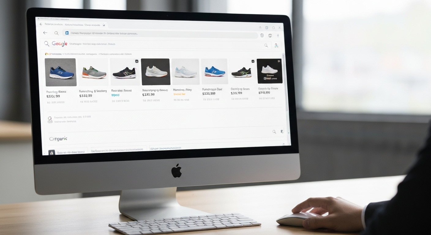 Ví dụ về quảng cáo Google Shopping hiển thị thông tin sản phẩm trực tiếp trên trang tìm kiếm.
