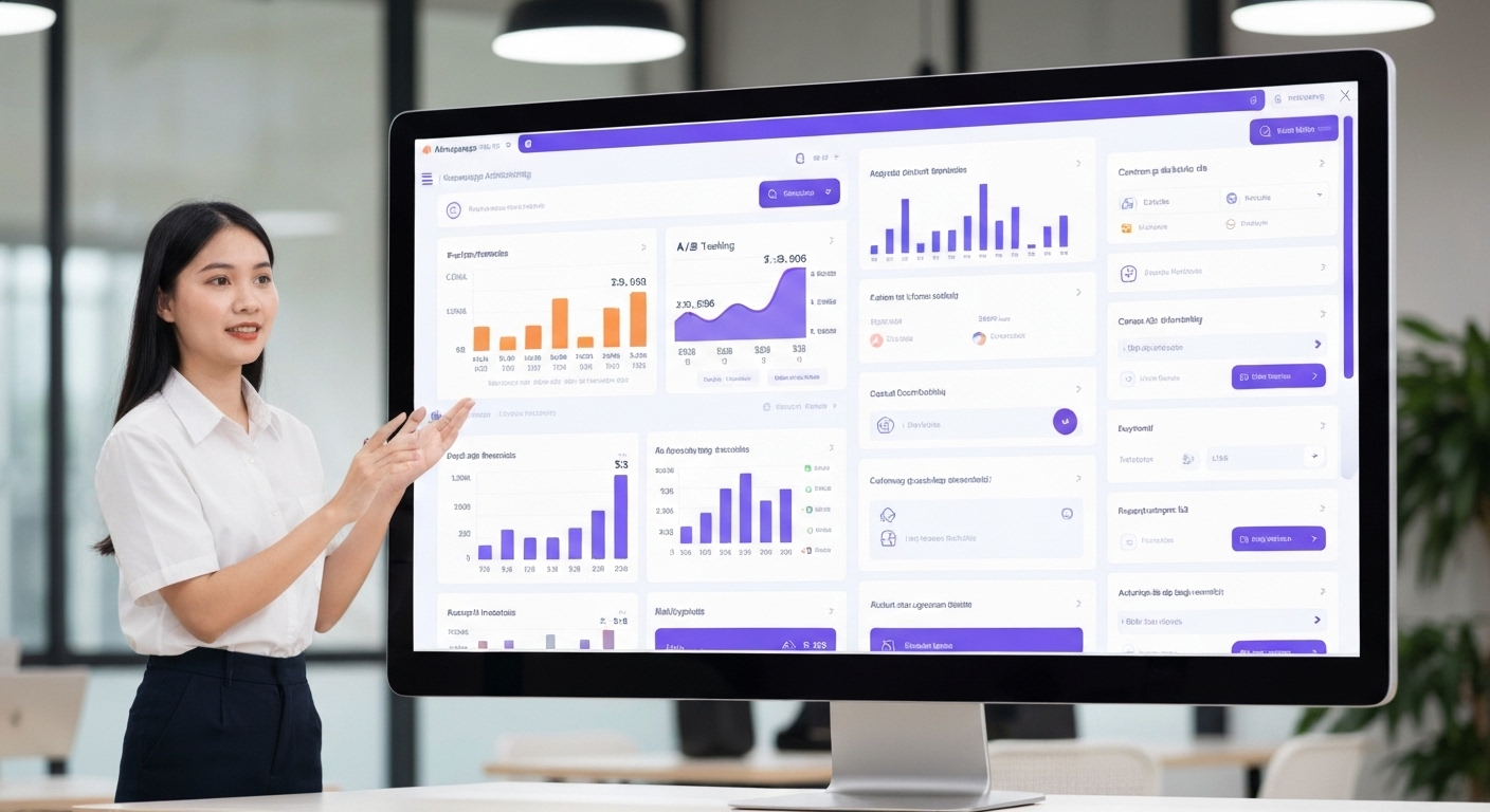 Giao diện một phần mềm quảng cáo tự động hóa với các chức năng quản lý chiến dịch và phân tích dữ liệu